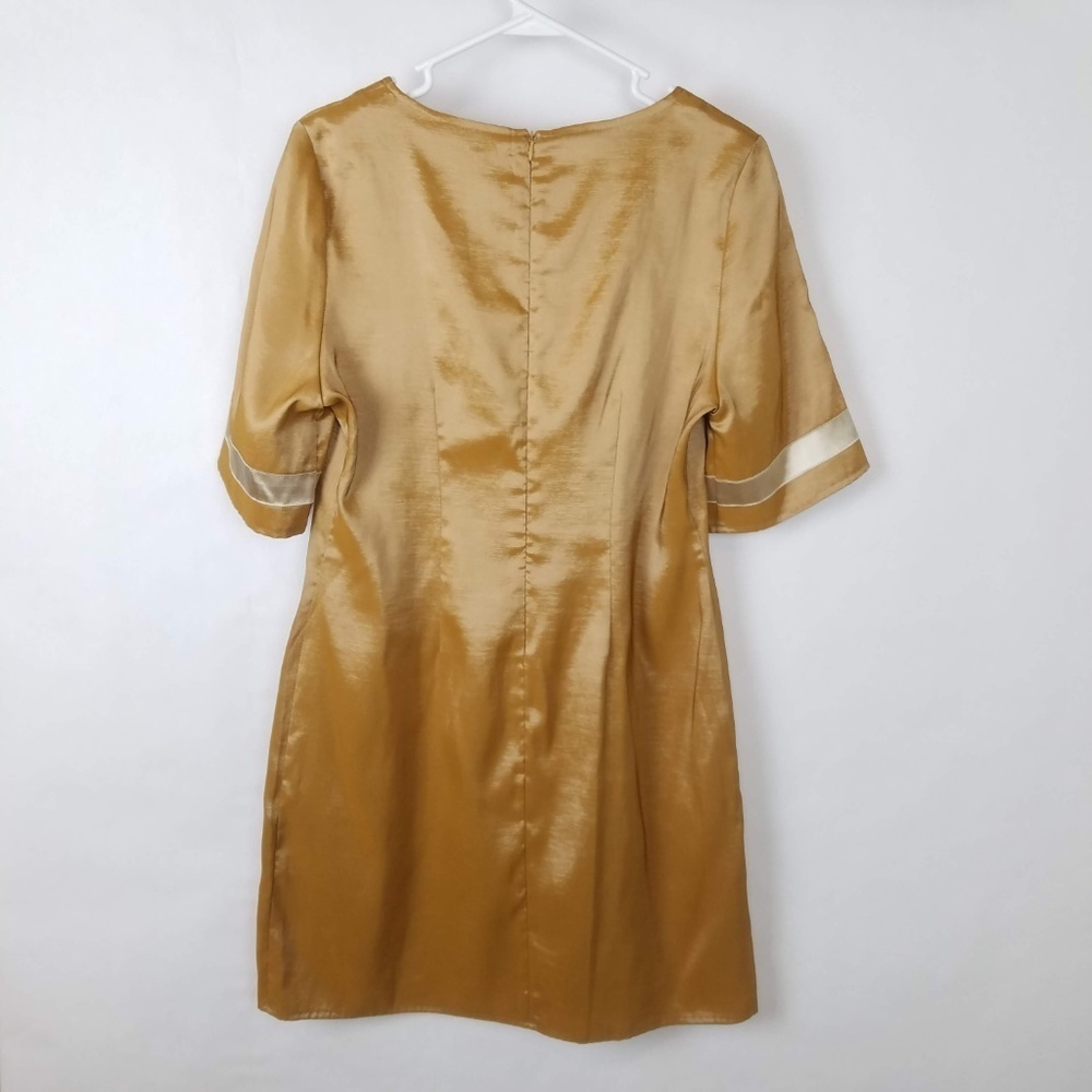 Vertigo Paris Gold Striped Colorblock Short Sleeve Shift Mini Dress – Size Large - Picture 4 of 6